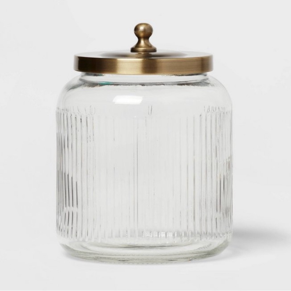 Glass canister with gold lid